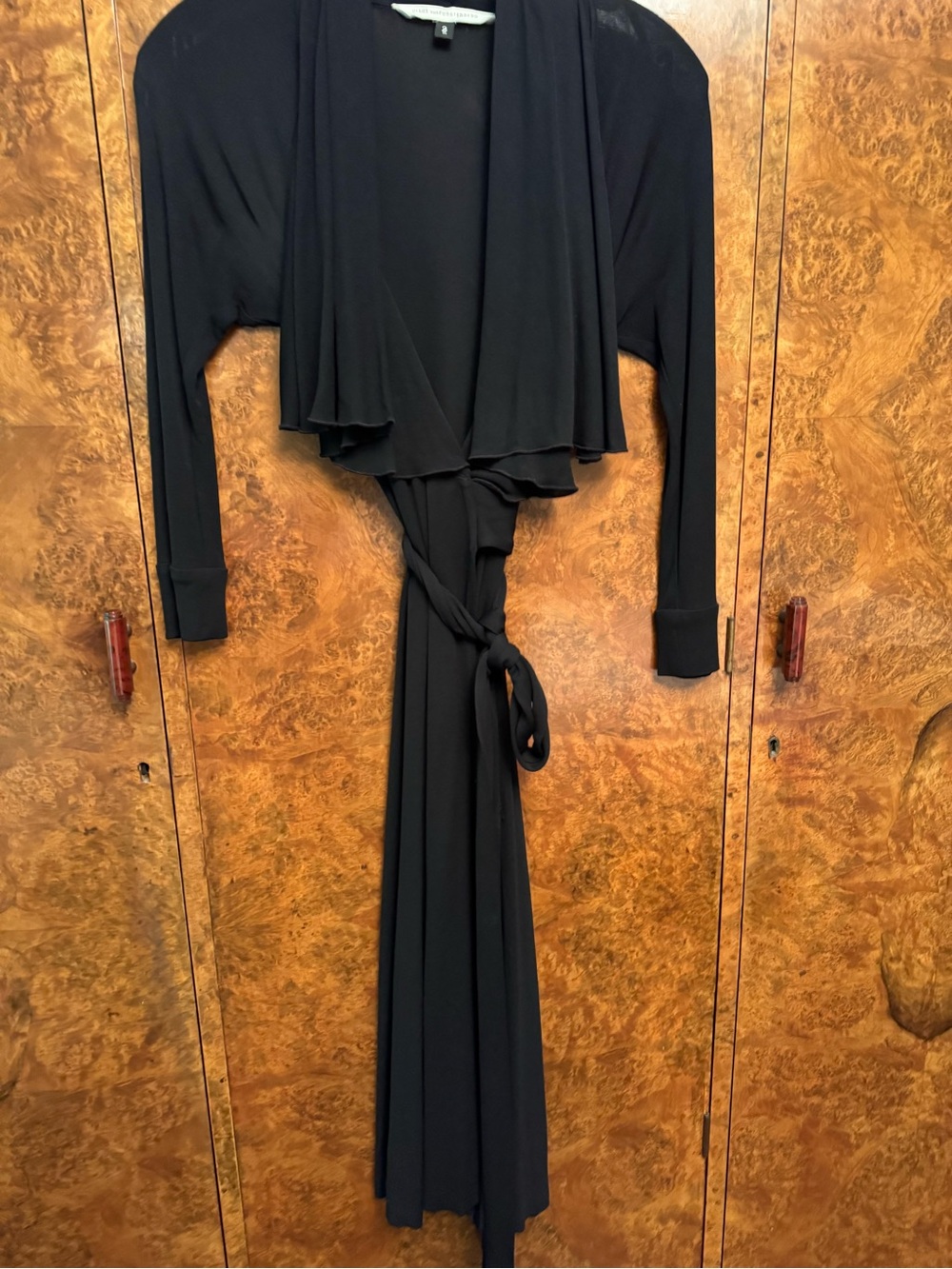 Diane Von Furstenberg DVF Black Long Wrap Dress with Draped Front